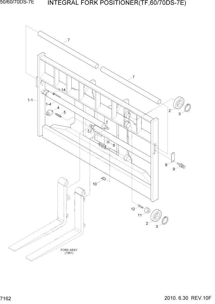 Схема запчастей Hyundai 50/60/70DS-7E - PAGE 7162 INTEGRAL FORK POSITIONER(TF,60/70DS-7E) РАБОЧЕЕ ОБОРУДОВАНИЕ