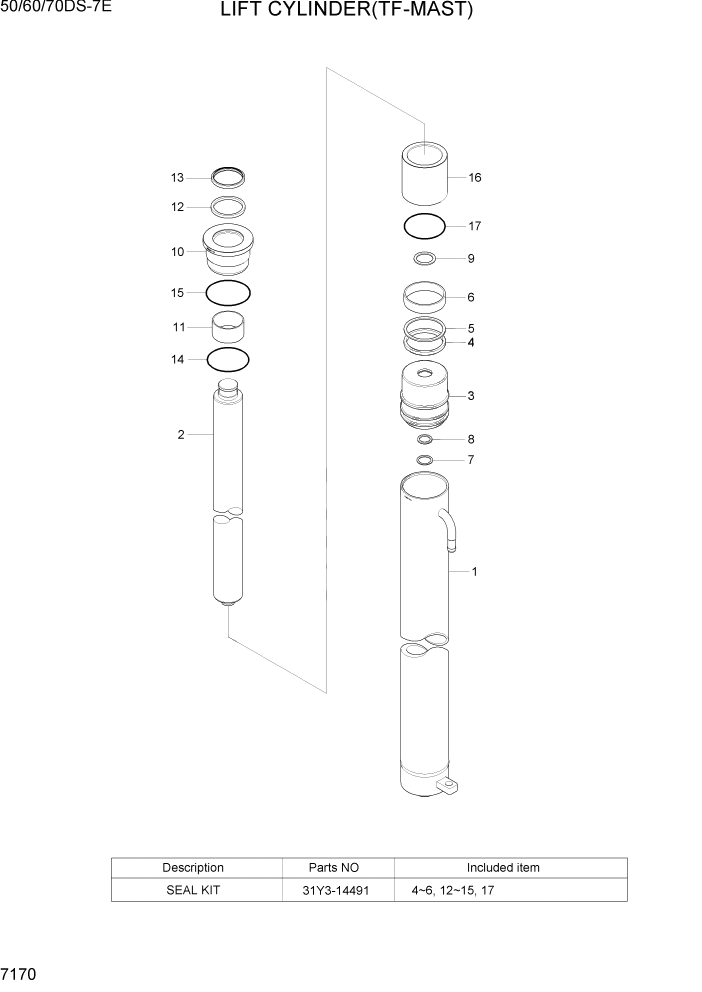 Схема запчастей Hyundai 50/60/70DS-7E - PAGE 7170 LIFT CYLINDER(TF-MAST) РАБОЧЕЕ ОБОРУДОВАНИЕ