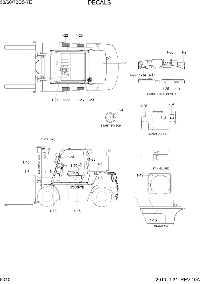 Схема запчастей Hyundai 50/60/70DS-7E - PAGE 8010 DECALS ДРУГИЕ ЧАСТИ