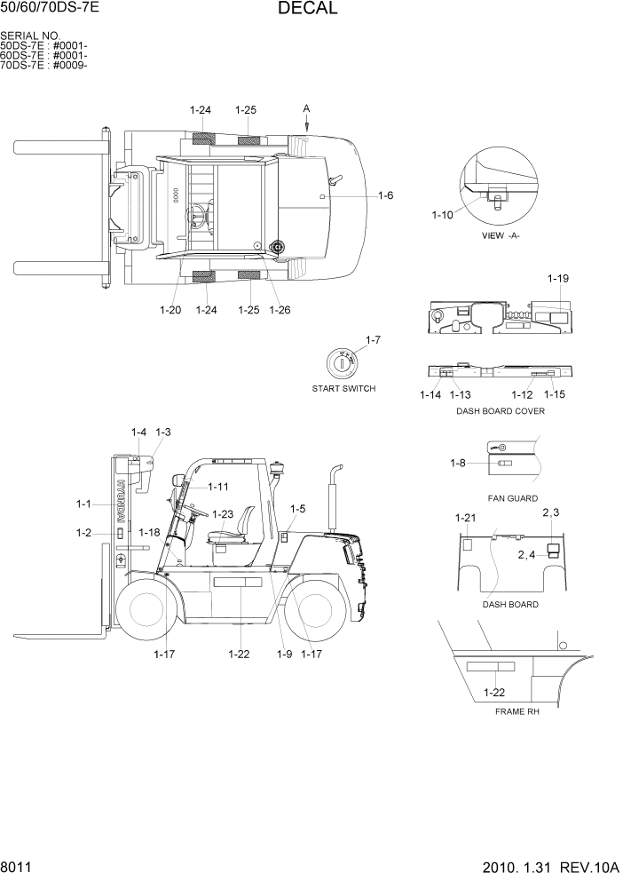 Схема запчастей Hyundai 50/60/70DS-7E - PAGE 8011 DECALS ДРУГИЕ ЧАСТИ