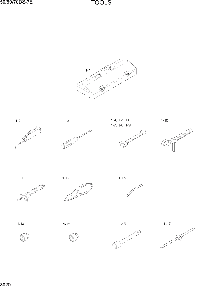 Схема запчастей Hyundai 50/60/70DS-7E - PAGE 8020 TOOLS ДРУГИЕ ЧАСТИ