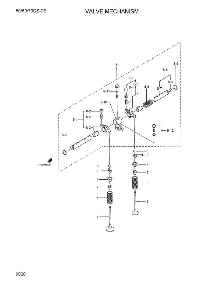 Схема запчастей Hyundai 50/60/70DS-7E - PAGE 9020 VALVE MECHANISM ДВИГАТЕЛЬ БАЗА