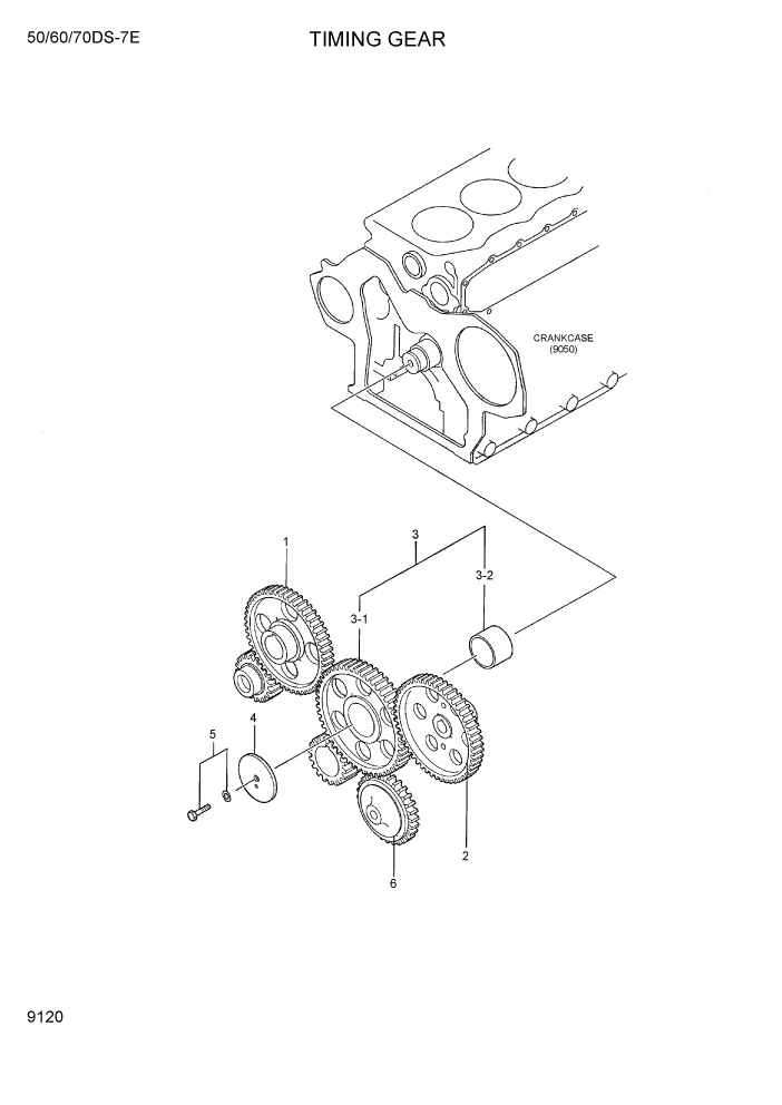 Схема запчастей Hyundai 50/60/70DS-7E - PAGE 9120 TIMING GEAR ДВИГАТЕЛЬ БАЗА