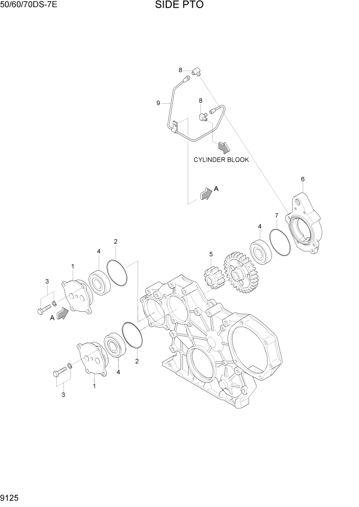 Схема запчастей Hyundai 50/60/70DS-7E - PAGE 9125 SIDE PTO ДВИГАТЕЛЬ БАЗА