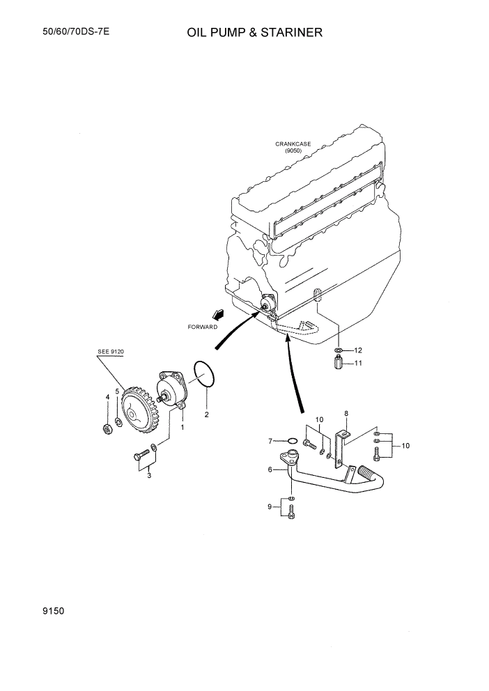 Схема запчастей Hyundai 50/60/70DS-7E - PAGE 9150 OIL PUMP & STRAINER ДВИГАТЕЛЬ БАЗА