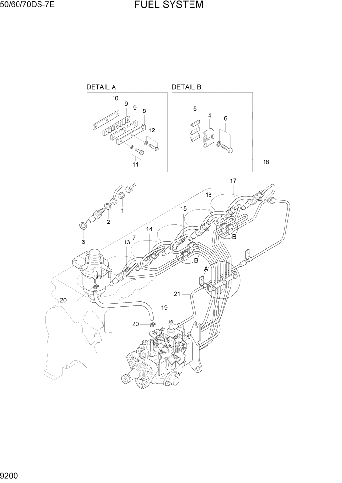 Схема запчастей Hyundai 50/60/70DS-7E - PAGE 9200 FUEL SYSTEM ДВИГАТЕЛЬ БАЗА