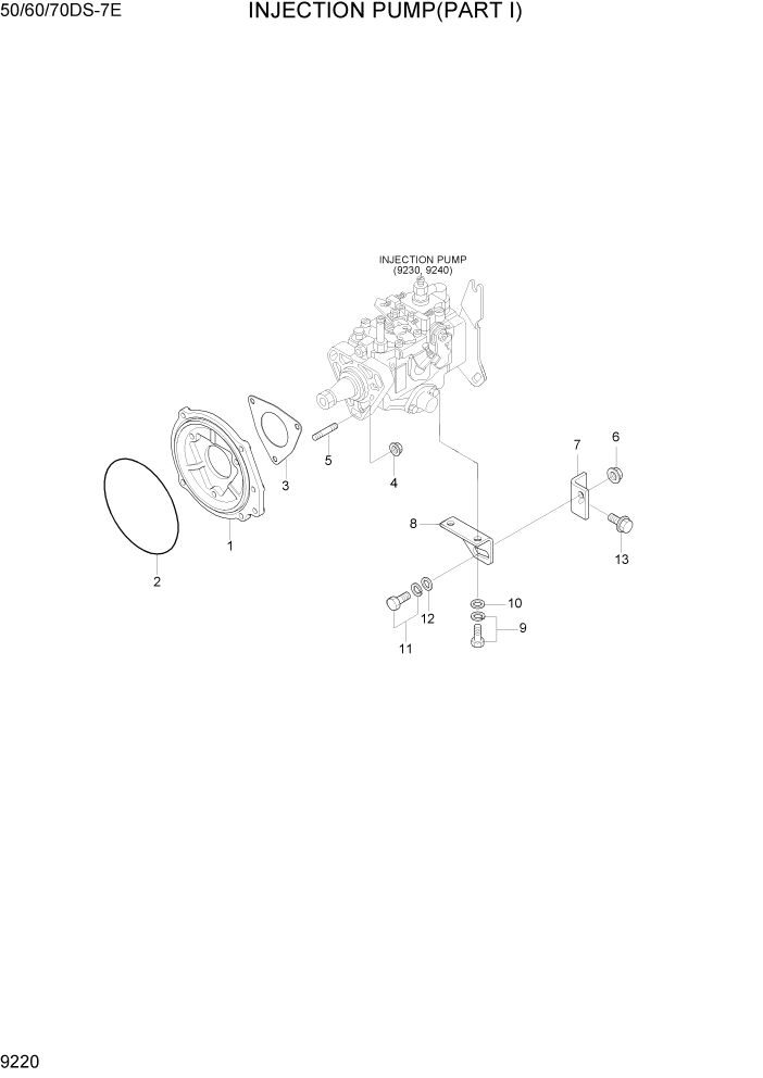 Схема запчастей Hyundai 50/60/70DS-7E - PAGE 9220 INJECTION PUMP(PART I) ДВИГАТЕЛЬ БАЗА