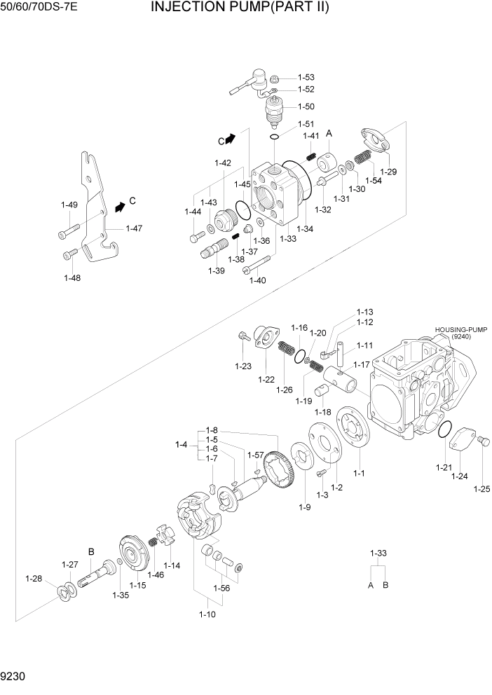 Схема запчастей Hyundai 50/60/70DS-7E - PAGE 9230 INJECTION PUMP(PART II) ДВИГАТЕЛЬ БАЗА