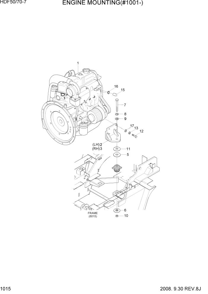 Схема запчастей Hyundai HDF50/HDF70-7 - PAGE 1015 ENGINE MOUNTING(#1001-) СИСТЕМА ДВИГАТЕЛЯ