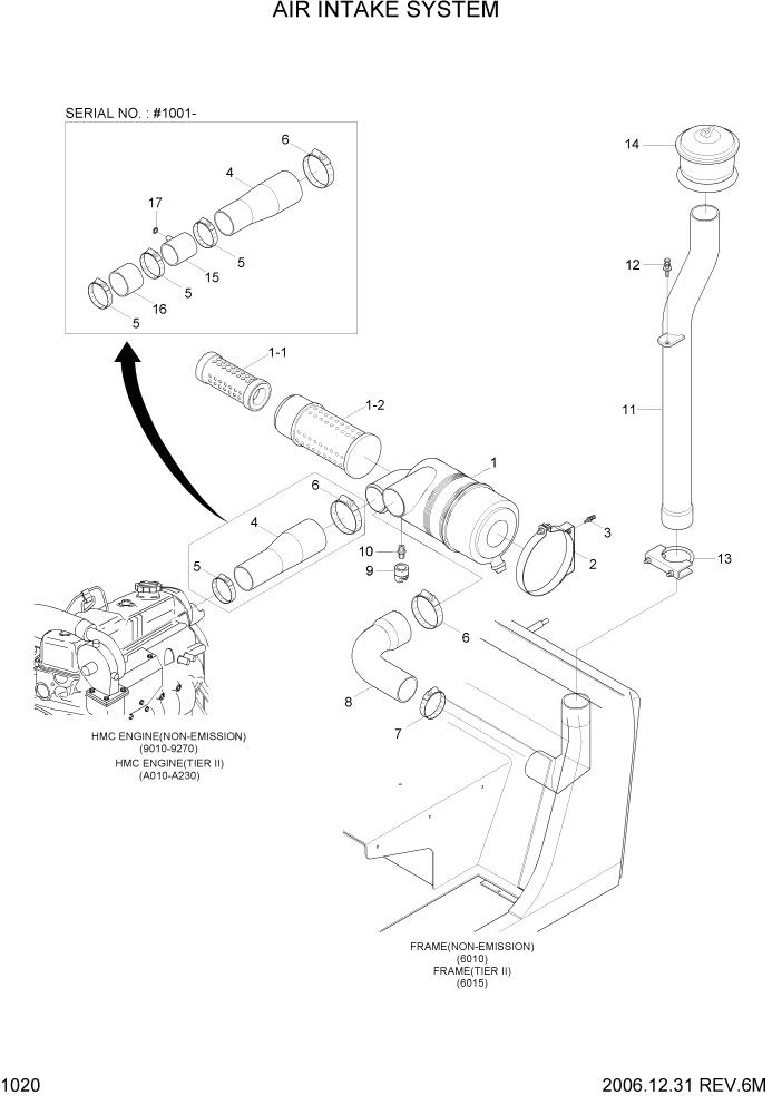 Схема запчастей Hyundai HDF50/HDF70-7 - PAGE 1020 AIR INTAKE SYSTEM СИСТЕМА ДВИГАТЕЛЯ