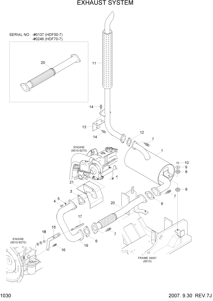 Схема запчастей Hyundai HDF50/HDF70-7 - PAGE 1030 EXHAUST SYSTEM СИСТЕМА ДВИГАТЕЛЯ