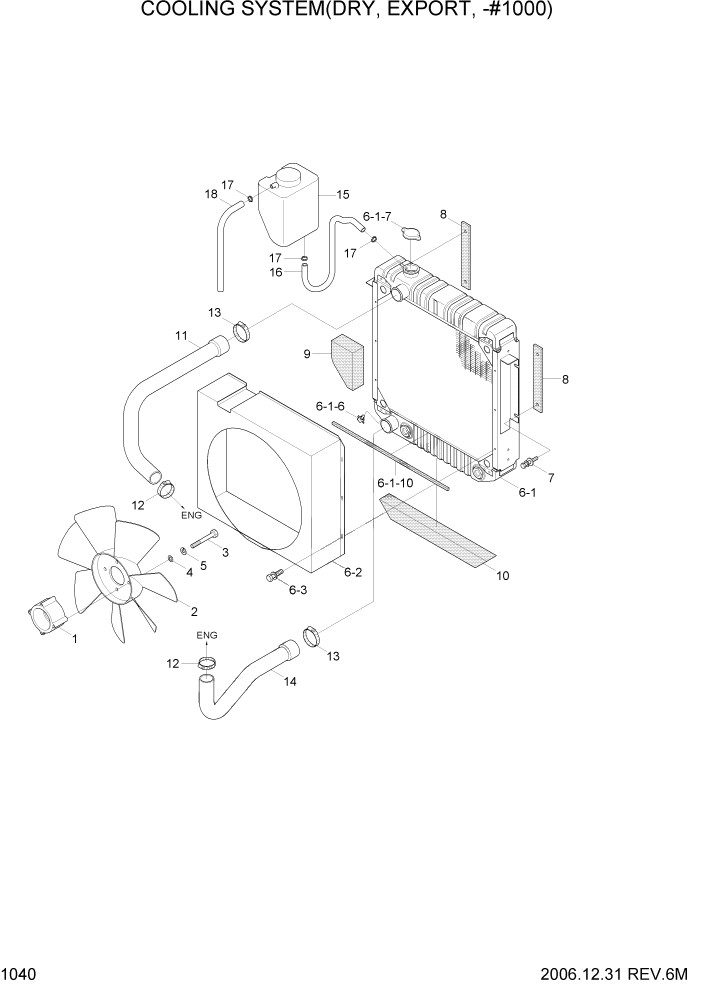 Схема запчастей Hyundai HDF50/HDF70-7 - PAGE 1040 COOLING SYSTEM(DRY,EXPORT,-#1000) СИСТЕМА ДВИГАТЕЛЯ