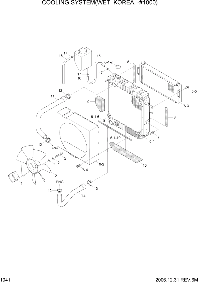 Схема запчастей Hyundai HDF50/HDF70-7 - PAGE 1041 COOLING SYSTEM(WET,KOREA,-#1000) СИСТЕМА ДВИГАТЕЛЯ