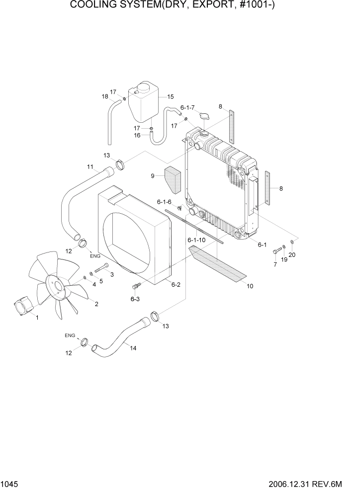 Схема запчастей Hyundai HDF50/HDF70-7 - PAGE 1045 COOLING SYSTEM(DRY,EXPORT,#1001-) СИСТЕМА ДВИГАТЕЛЯ