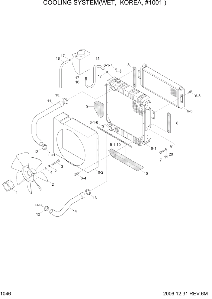 Схема запчастей Hyundai HDF50/HDF70-7 - PAGE 1046 COOLING SYSTEM(WET,KOREA,#1001-) СИСТЕМА ДВИГАТЕЛЯ