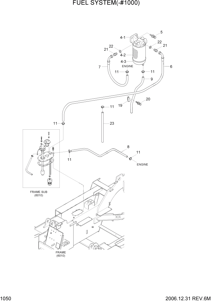 Схема запчастей Hyundai HDF50/HDF70-7 - PAGE 1050 FUEL SYSTEM(-#1000) СИСТЕМА ДВИГАТЕЛЯ