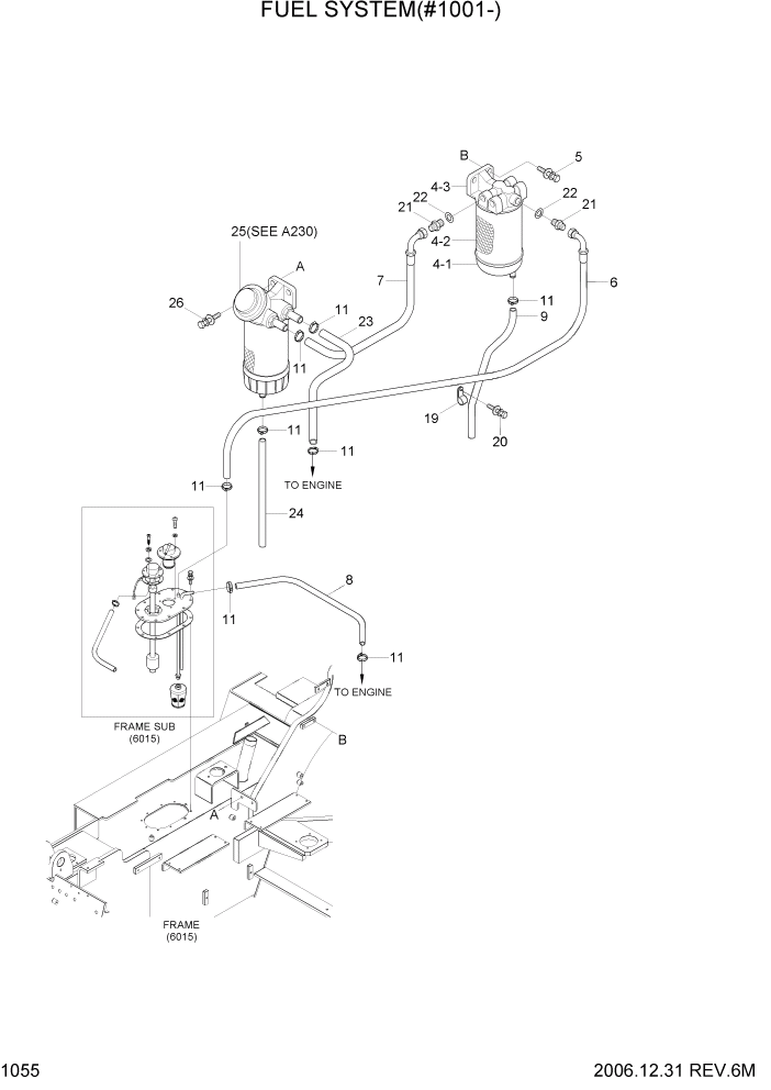 Схема запчастей Hyundai HDF50/HDF70-7 - PAGE 1055 FUEL SYSTEM(#1001-) СИСТЕМА ДВИГАТЕЛЯ