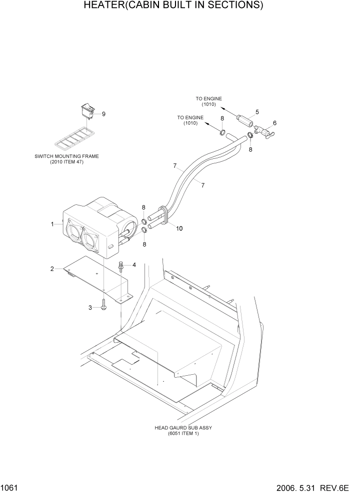 Схема запчастей Hyundai HDF50/HDF70-7 - PAGE 1061 HEATER(CABIN BUILT IN SECTIONS) СИСТЕМА ДВИГАТЕЛЯ