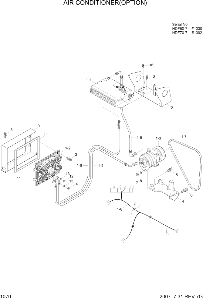Схема запчастей Hyundai HDF50/HDF70-7 - PAGE 1070 AIR CONDITIONER(OPTION) СИСТЕМА ДВИГАТЕЛЯ
