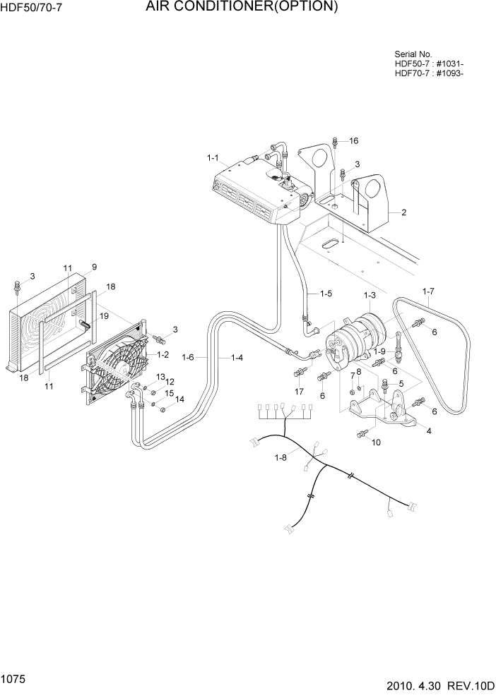 Схема запчастей Hyundai HDF50/HDF70-7 - PAGE 1075 AIR CONDITIONER(OPTION) СИСТЕМА ДВИГАТЕЛЯ