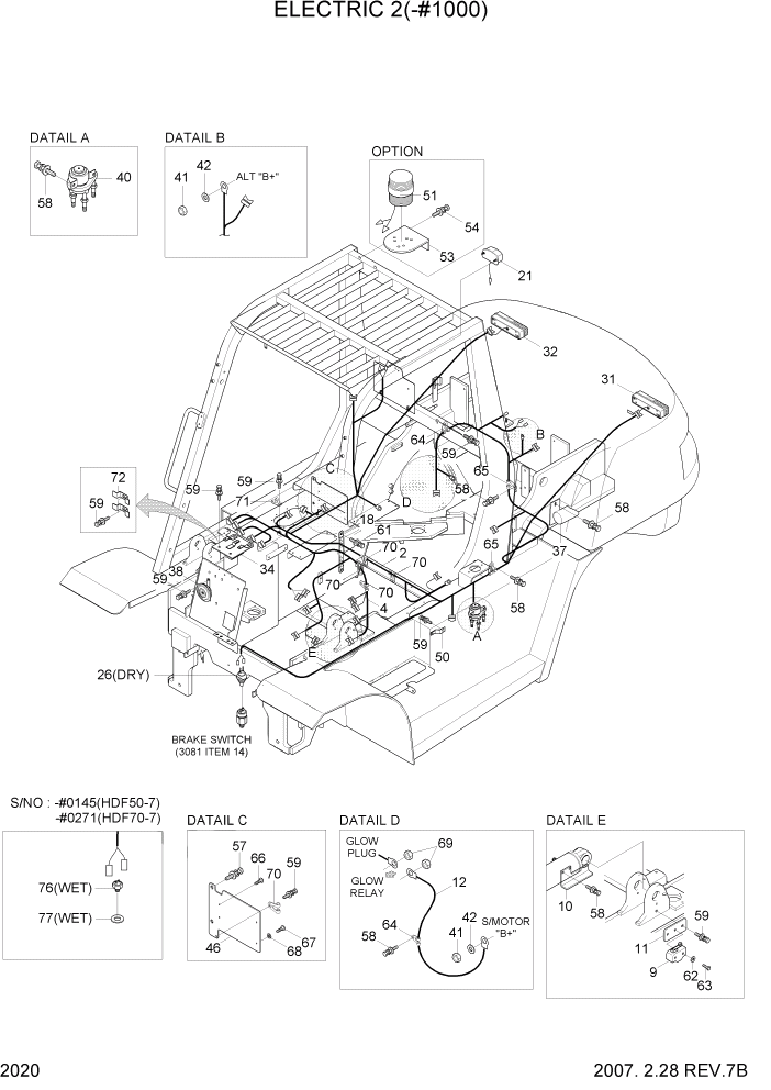 Схема запчастей Hyundai HDF50/HDF70-7 - PAGE 2020 ELECTRIC 2(-#1000) ЭЛЕКТРИЧЕСКАЯ СИСТЕМА