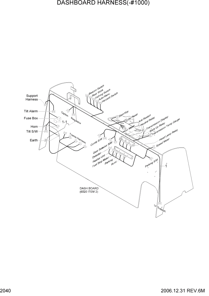 Схема запчастей Hyundai HDF50/HDF70-7 - PAGE 2040 DASHBOARD HARNESS(-#1000) ЭЛЕКТРИЧЕСКАЯ СИСТЕМА