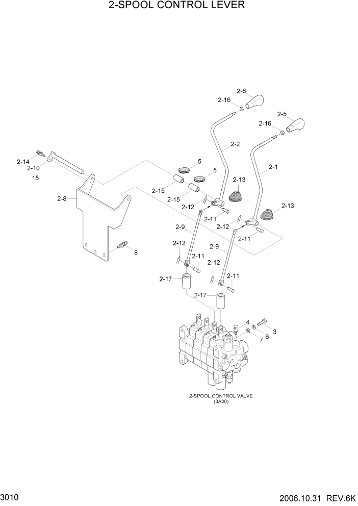 Схема запчастей Hyundai HDF50/HDF70-7 - PAGE 3010 2-SPOOL CONTROL LEVER ГИДРАВЛИЧЕСКАЯ СИСТЕМА