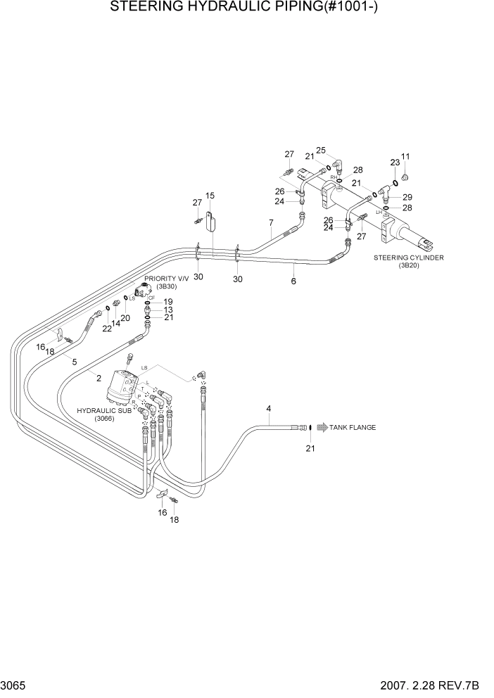 Схема запчастей Hyundai HDF50/HDF70-7 - PAGE 3065 STEERING HYDRAULIC PIPING(#1001-) ГИДРАВЛИЧЕСКАЯ СИСТЕМА