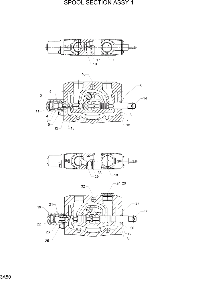 Схема запчастей Hyundai HDF50/HDF70-7 - PAGE 3A50 SPOOL SECTION ASSY 1 ГИДРАВЛИЧЕСКАЯ СИСТЕМА