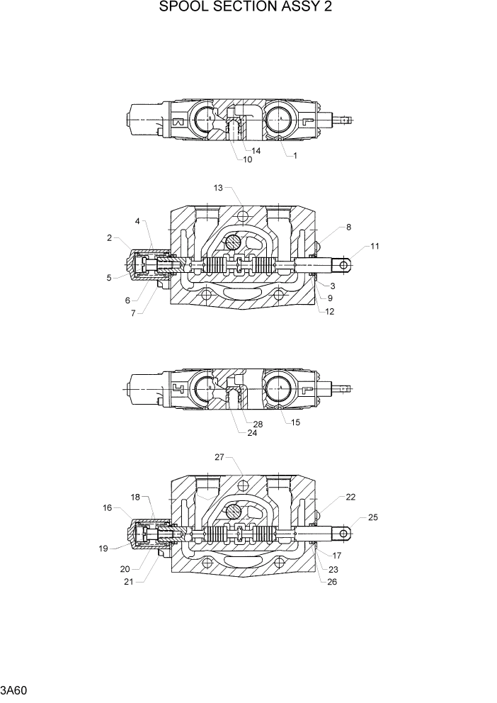 Схема запчастей Hyundai HDF50/HDF70-7 - PAGE 3A60 SPOOL SECTION ASSY 2 ГИДРАВЛИЧЕСКАЯ СИСТЕМА