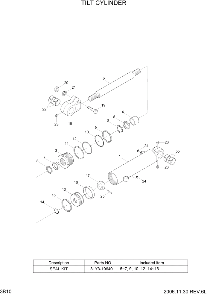 Схема запчастей Hyundai HDF50/HDF70-7 - PAGE 3B10 TILT CYLINDER ГИДРАВЛИЧЕСКАЯ СИСТЕМА