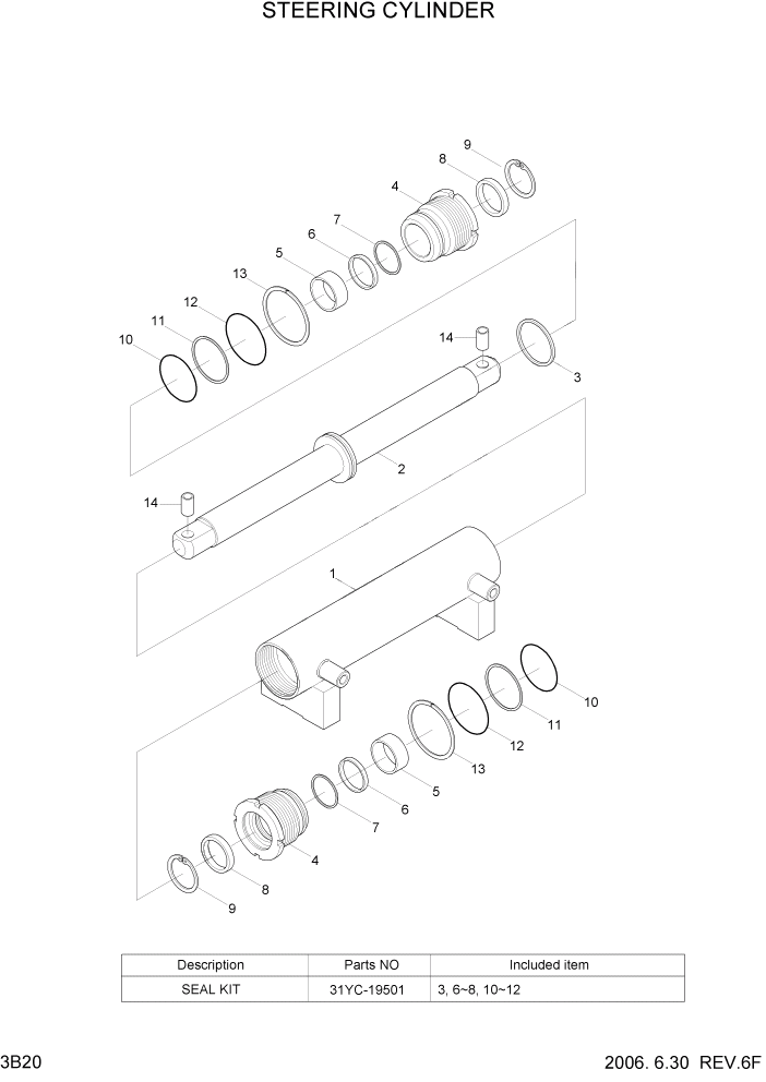 Схема запчастей Hyundai HDF50/HDF70-7 - PAGE 3B20 STEERING CYLINDER ГИДРАВЛИЧЕСКАЯ СИСТЕМА