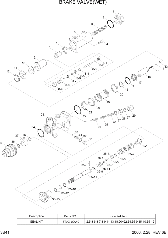 Схема запчастей Hyundai HDF50/HDF70-7 - PAGE 3B41 BRAKE VALVE(WET,KOREA) ГИДРАВЛИЧЕСКАЯ СИСТЕМА