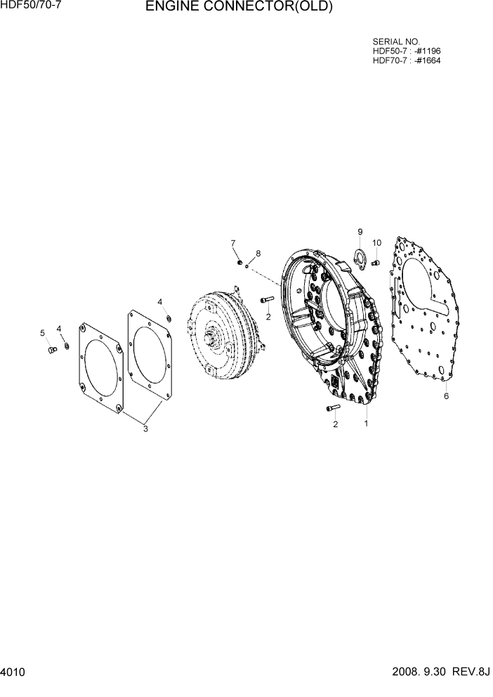 Схема запчастей Hyundai HDF50/HDF70-7 - PAGE 4010 ENGINE CONNECTOR(OLD) СИЛОВАЯ СИСТЕМА