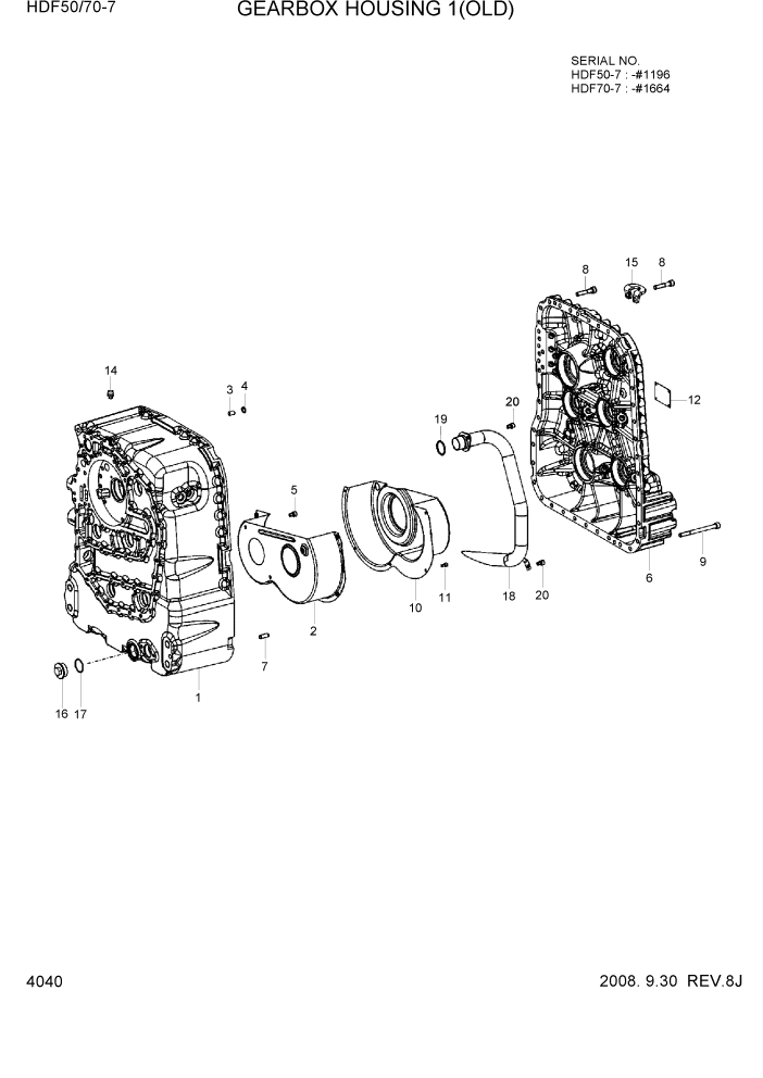 Схема запчастей Hyundai HDF50/HDF70-7 - PAGE 4040 GEARBOX HOUSING 1(OLD) СИЛОВАЯ СИСТЕМА