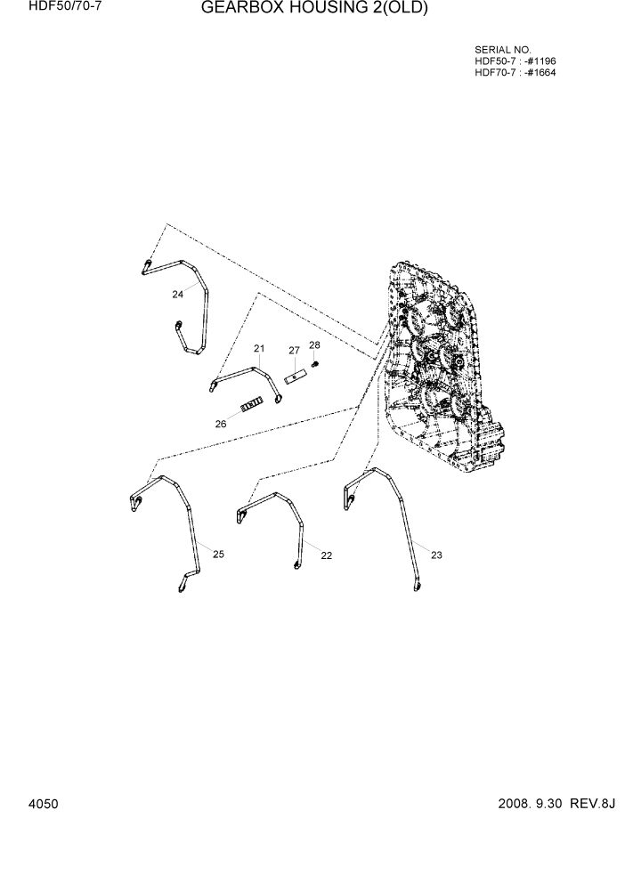 Схема запчастей Hyundai HDF50/HDF70-7 - PAGE 4050 GEARBOX HOUSING 2(OLD) СИЛОВАЯ СИСТЕМА