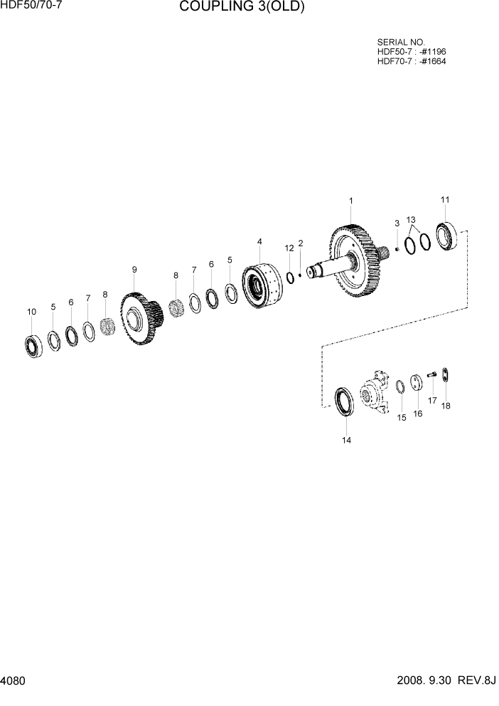 Схема запчастей Hyundai HDF50/HDF70-7 - PAGE 4080 COUPLING 3(OLD) СИЛОВАЯ СИСТЕМА