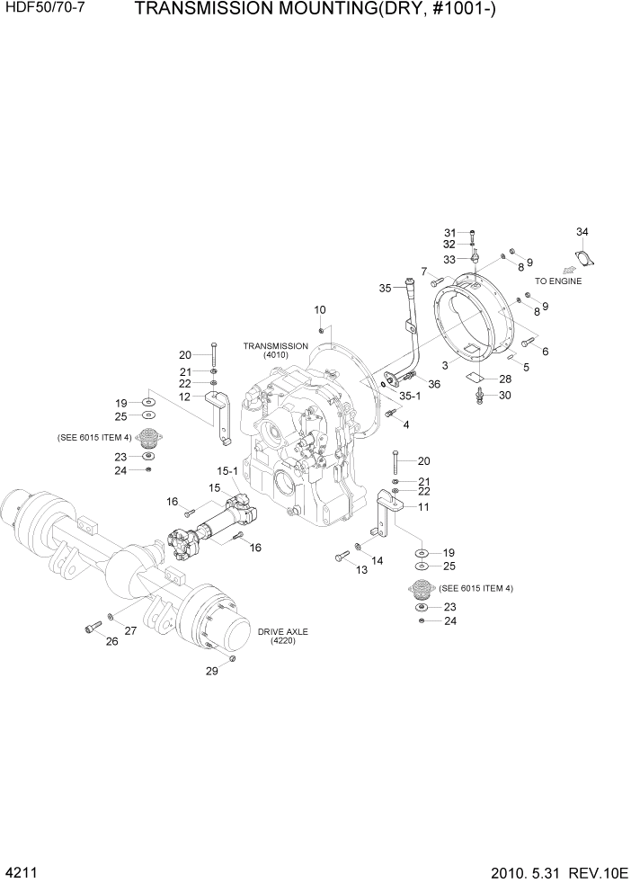 Схема запчастей Hyundai HDF50/HDF70-7 - PAGE 4211 TRANSMISSION MOUNTING(DRY,#1001-) СИЛОВАЯ СИСТЕМА