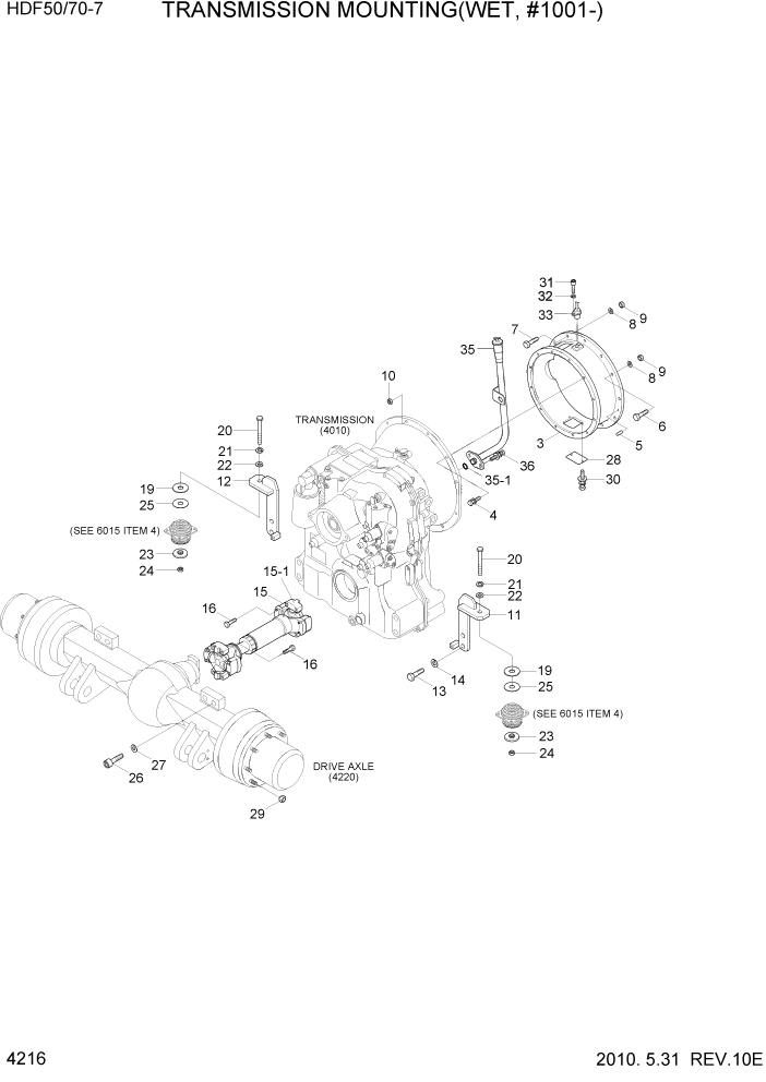 Схема запчастей Hyundai HDF50/HDF70-7 - PAGE 4216 TRANSMISSION MOUNTING(WET,#1001-) СИЛОВАЯ СИСТЕМА