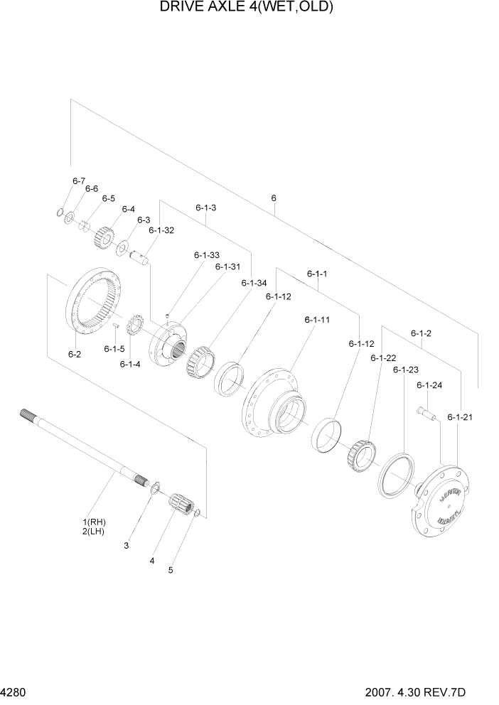 Схема запчастей Hyundai HDF50/HDF70-7 - PAGE 4280 DRIVE AXLE 4(WET,OLD) СИЛОВАЯ СИСТЕМА