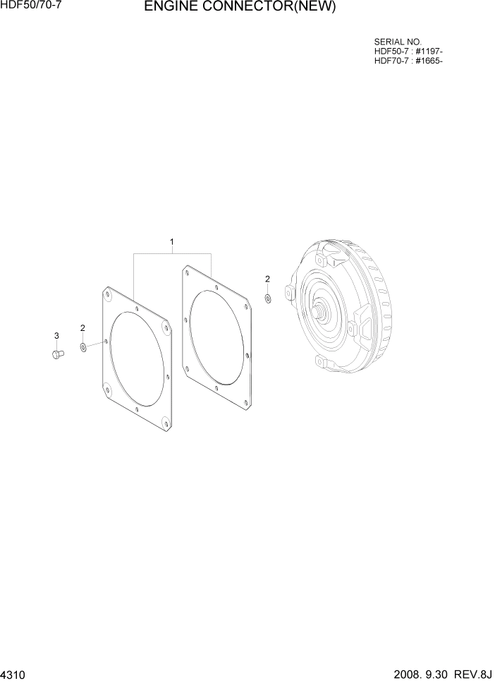 Схема запчастей Hyundai HDF50/HDF70-7 - PAGE 4310 ENGINE CONNECTOR(NEW) СИЛОВАЯ СИСТЕМА