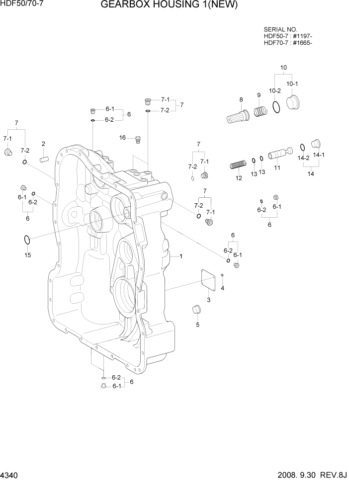 Схема запчастей Hyundai HDF50/HDF70-7 - PAGE 4340 GEARBOX HOUSING 1(NEW) СИЛОВАЯ СИСТЕМА