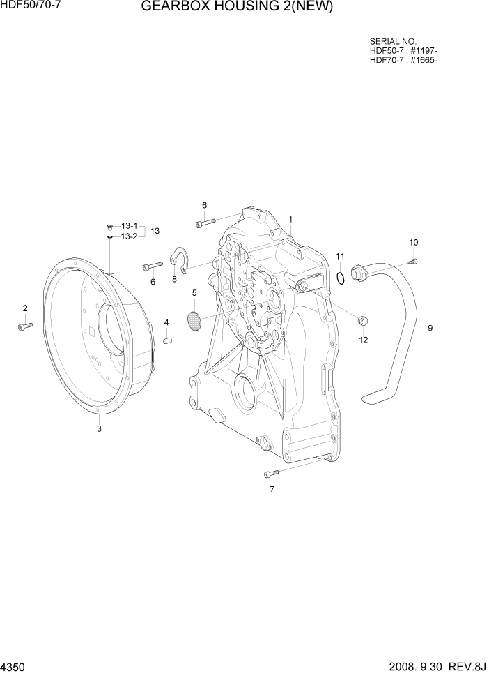 Схема запчастей Hyundai HDF50/HDF70-7 - PAGE 4350 GEARBOX HOUSING 2(NEW) СИЛОВАЯ СИСТЕМА