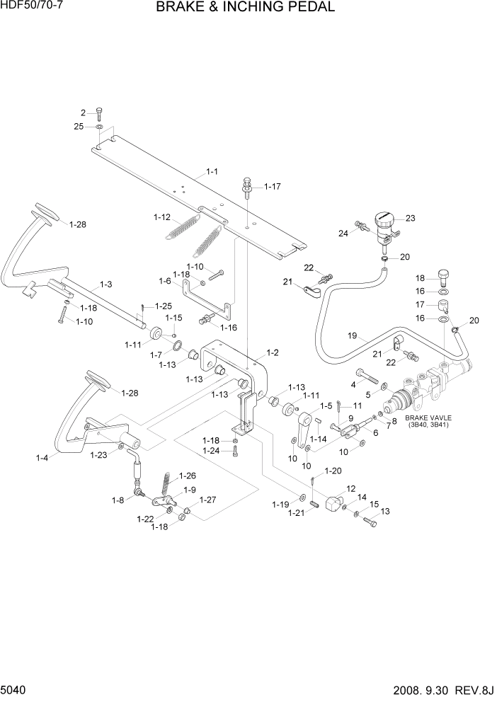 Схема запчастей Hyundai HDF50/HDF70-7 - PAGE 5040 BRAKE & INCHING PEDAL СИСТЕМА УПРАВЛЕНИЯ