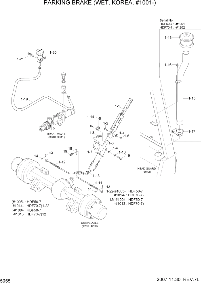 Схема запчастей Hyundai HDF50/HDF70-7 - PAGE 5055 PARKING BRAKE(WET,KOREA,#1001-) СИСТЕМА УПРАВЛЕНИЯ