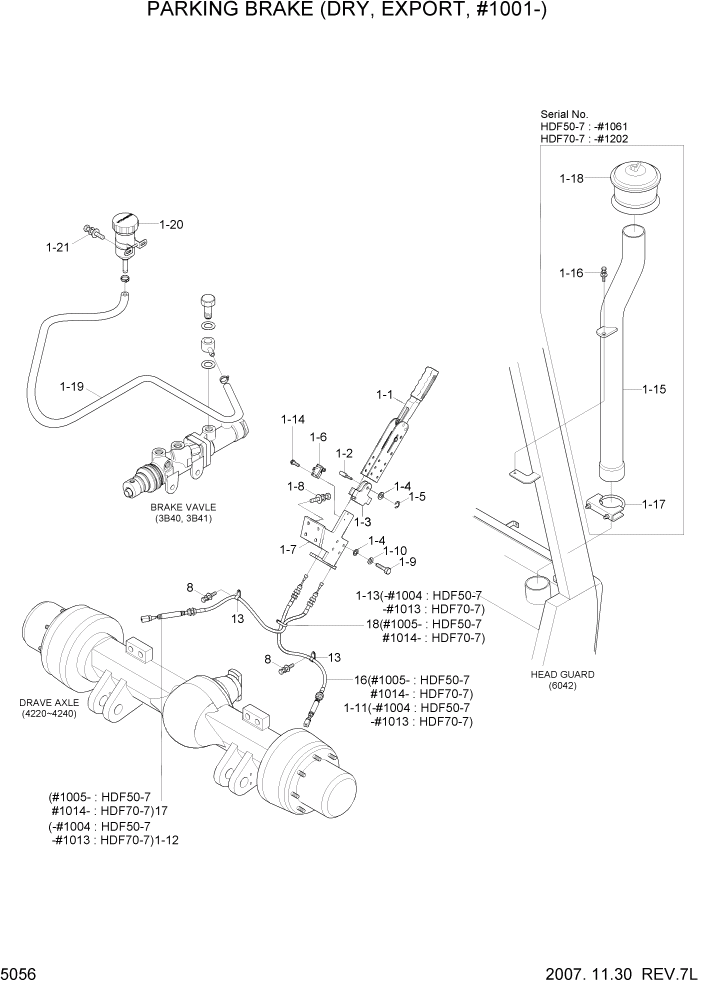 Схема запчастей Hyundai HDF50/HDF70-7 - PAGE 5056 PARKING BRAKE(DRY,EXPORT,#1001-) СИСТЕМА УПРАВЛЕНИЯ