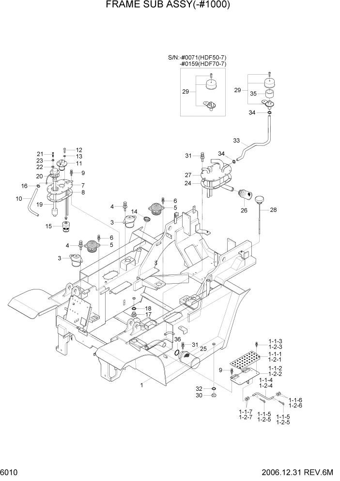 Схема запчастей Hyundai HDF50/HDF70-7 - PAGE 6010 FRAME SUB ASSY(-#1000) СТРУКТУРА