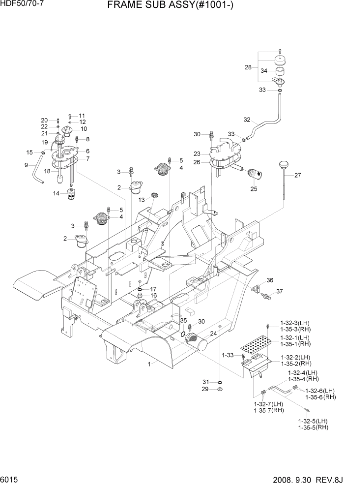 Схема запчастей Hyundai HDF50/HDF70-7 - PAGE 6015 FRAME SUB ASSY(#1001-) СТРУКТУРА