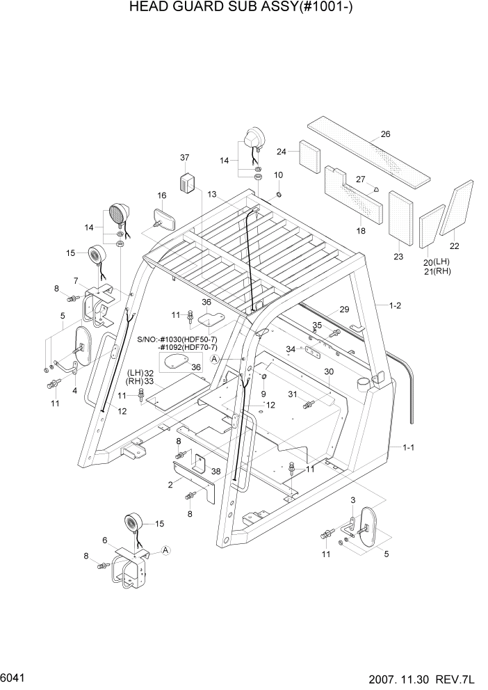 Схема запчастей Hyundai HDF50/HDF70-7 - PAGE 6041 HEAD GUARD SUB ASSY(#1001-) СТРУКТУРА