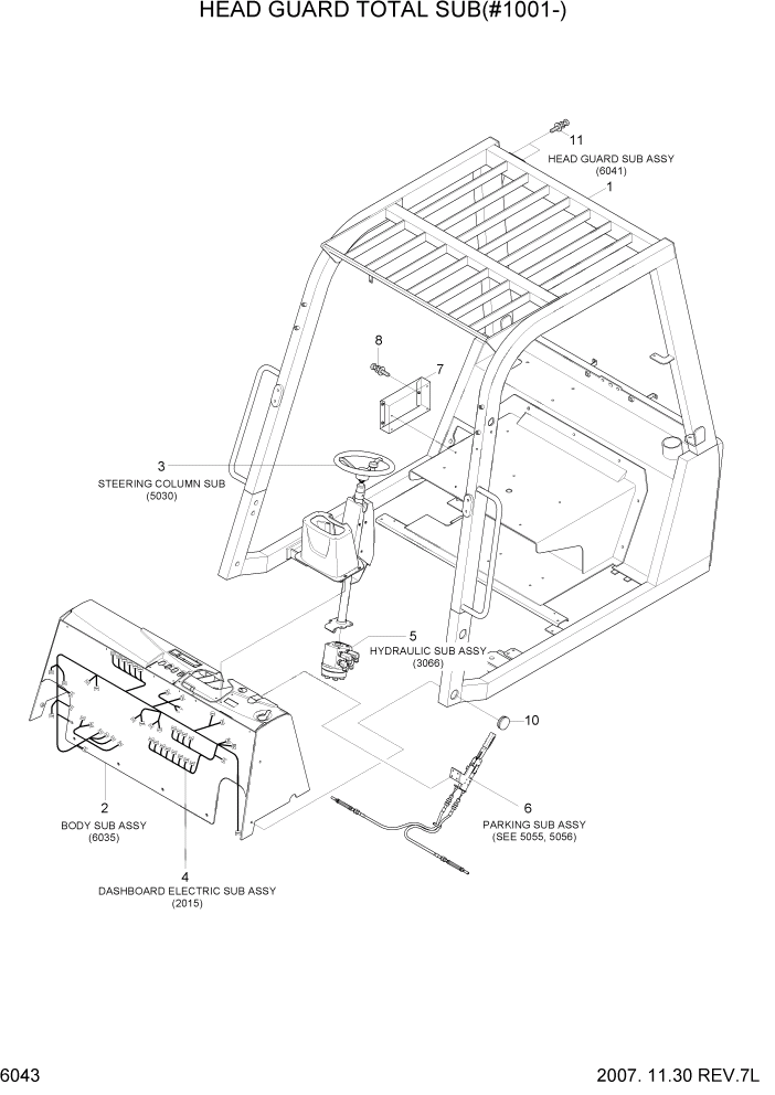 Схема запчастей Hyundai HDF50/HDF70-7 - PAGE 6043 HEAD GUARD TOTAL SUB(#1001-) СТРУКТУРА